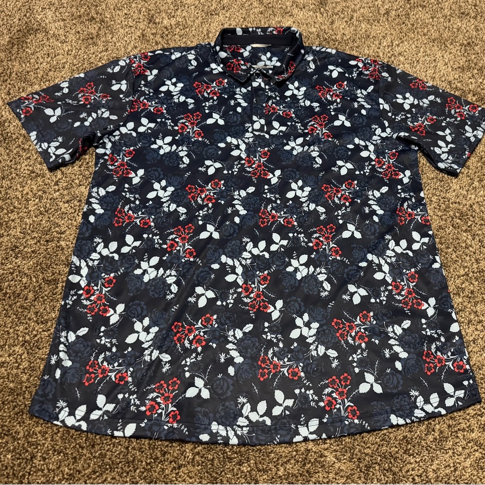 Swannie Men’s Navy Floral Print Golf Polo Sz 2XL